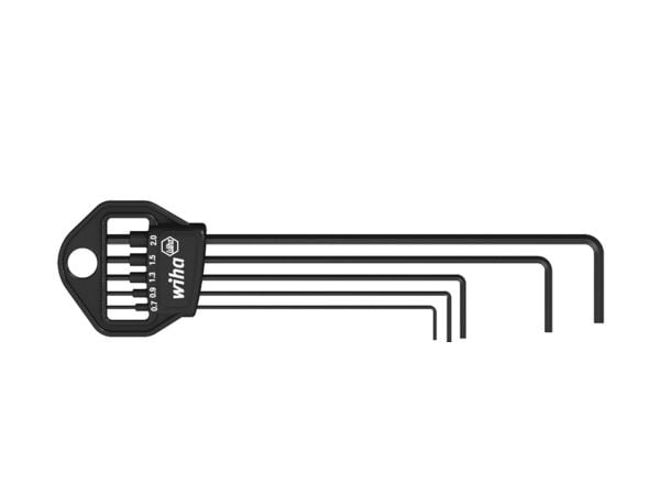Wiha 352 HM5B, L-muotoinen kuusiokoloavainsetti, Metrinen, 5 kpl, Kromivanadiini-teräs, Mustaoksidointi, 0.7,0.9,1.3,1.5,2 mm
