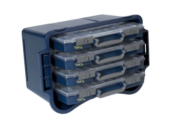 raaco CarryLite, Eske for små deler, Polypropylen, Blå, Gjennomsiktig, Hengsel, 413 mm, 330 mm