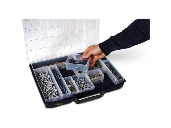 raaco CarryLite 80, Verktøy boks, Polykarbonat (PC), Polypropylen, Blå, Gjennomsiktig, 13 kg, Hengsel, 413 mm