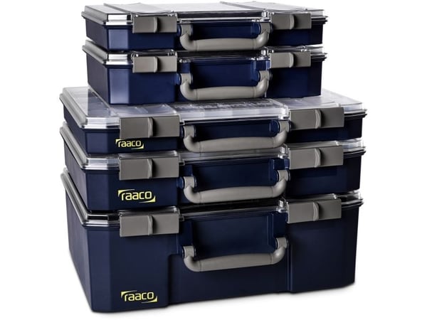 raaco CarryLite 80, Verktøy boks, Polykarbonat (PC), Polypropylen, Blå, Gjennomsiktig, 13 kg, Hengsel, 413 mm