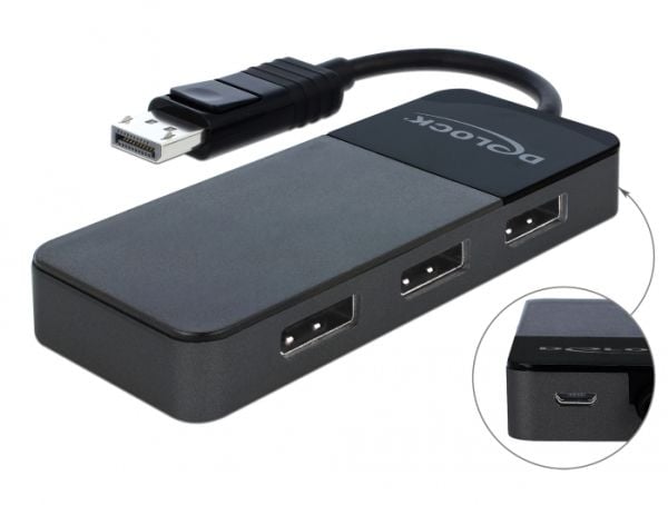 Delock DisplayPort 1.4 Splitter 1 x DisplayPort in > 3 x DisplayPort out - Video/lyd-splitter - 3 x DisplayPort - stasjonær