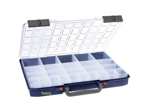 raaco CarryLite, Verktøy boks, Polykarbonat (PC), Polypropylen, Blå, Gjennomsiktig, Hengsel, 413 mm, 330 mm