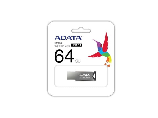 ADATA UV350, 64 GB, USB A-tyyppi, Ilman suojusta, 5,9 g, Harmaa