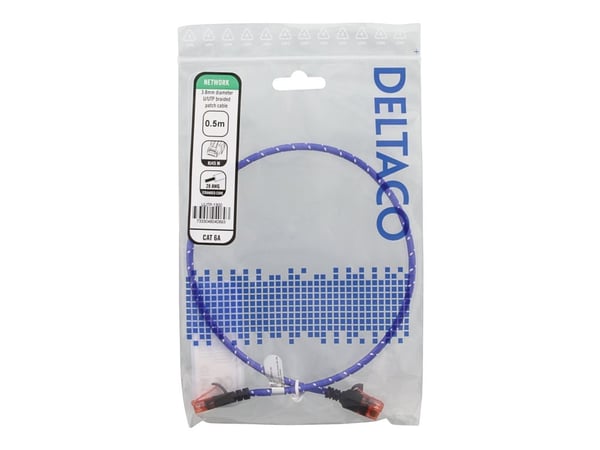 DELTACO - Koblingskabel - RJ-45 (hann) til RJ-45 (hann) - 50 cm - UTP - CAT 6a - formstøpt, uten hindringer, flertrådet - hvit, blå