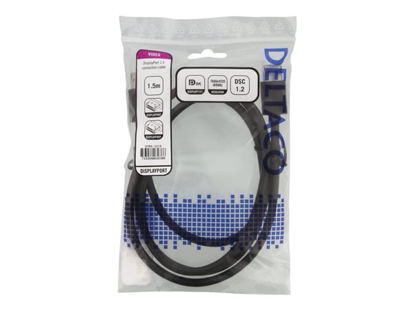 DELTACO 8k DisplayPort-kaapeli, DP 1.4, 7680x4320, 60 Hz, 1,5 m, musta DP8K-1015