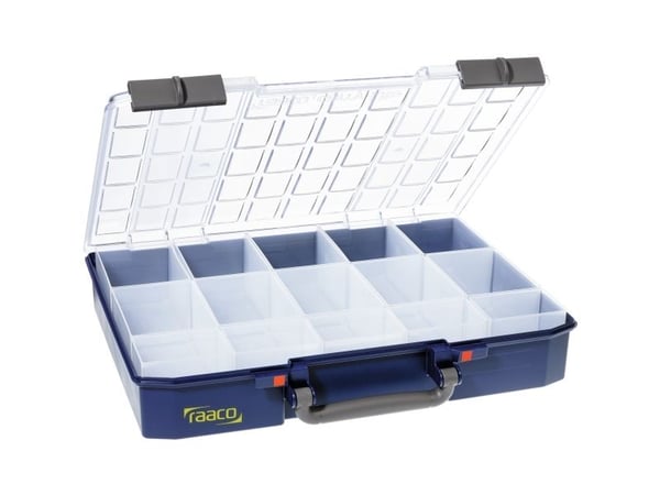raaco CarryLite 80, Verktøy boks, Polykarbonat (PC), Polypropylen, Blå, Gjennomsiktig, 13 kg, Hengsel, 413 mm