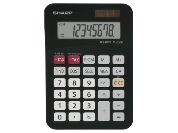 Sharp EL-330FBBK, Tasku, Perus, 8 lukua, 1 linjat, Akku/Aurinko, Musta