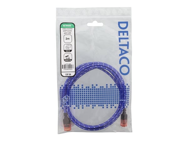DELTACO - Koblingskabel - RJ-45 (hann) til RJ-45 (hann) - 2 m - UTP - CAT 6a - formstøpt, uten hindringer, flertrådet - hvit, blå