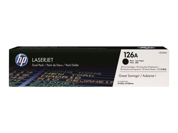 HP 126A, alkuperäinen musta LaserJet-värikasetti, kaksoispakkaus, 2400 sivua, Musta, 2 kpl
