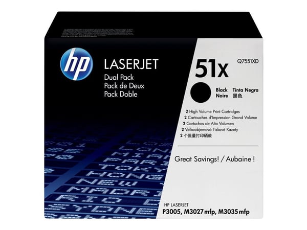 HP 51X, alkuperäinen riittoisa musta LaserJet-värikasetti, kaksoispakkaus, 26000 sivua, Musta, 2 kpl