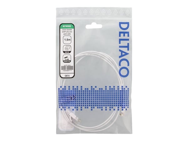 DELTACO - Koblingskabel - RJ-45 (hann) til RJ-45 (hann) - 1.5 m - UTP - CAT 6 - halogenfri, formstøpt, uten hindringer, flertrådet - hvit