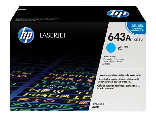 HP 643A, alkuperäinen syaani LaserJet-värikasetti, 10000 sivua, Syaani, 1 kpl