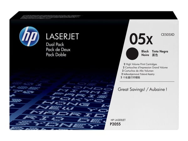 HP 05X - 2-pack - Høy ytelse - svart - original - LaserJet - tonerpatron (CE505XD) - for LaserJet P2055, P2055d, P2055dn, P2055x