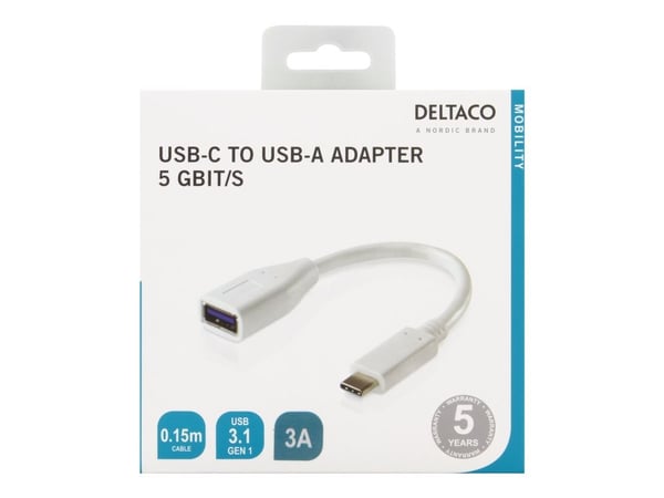 Deltaco USBC-1205, 0,15 m, USB C, Micro-USB A, Valkoinen