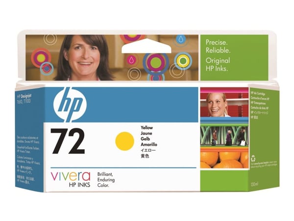 HP 72 - 130 ml - gul - original - DesignJet - blekkpatron - for DesignJet T1100, T1100ps, T1200, T1200ps, T1300, T610, T620, T770, T790