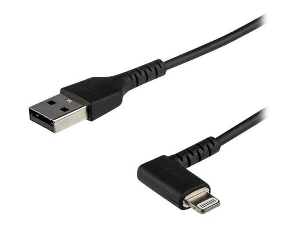 StarTech.com 3ft (1m) Kestävä USB A-Lightning-kaapeli, musta 90° oikealla kulmalla taivutettu Heavy Duty kestävä aramidikuituinen USB Type A-Lightn...