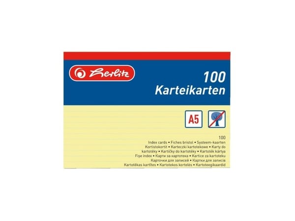 Herlitz korttipakkaus A5 vuorattu keltainen 100 kappaleen pakkaus