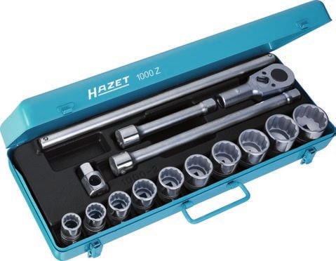 HAZET 1000Z, Hylsnyckeluppsättning, 15 styck, Krom, 12,7 kg