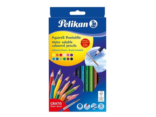 Pelikan 700672, Sort, Blå, Brun, Grønn, Lyseblå, Lysegrønn, Oransje, Fersken, Rosa, Rød, Fiolett, Gult, 12 stykker