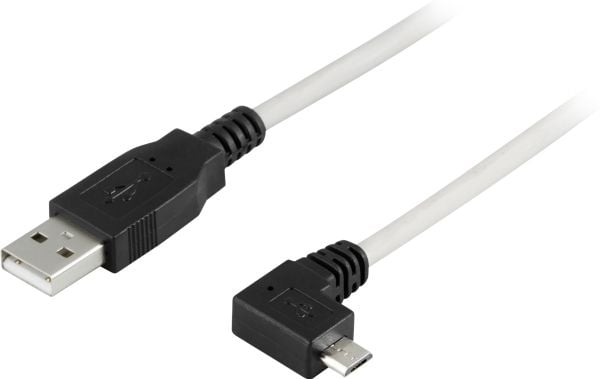 DELTACO - USB-kabel - USB (hann) til Micro-USB type B (hann) - 2 m - 90° kontakt - grå