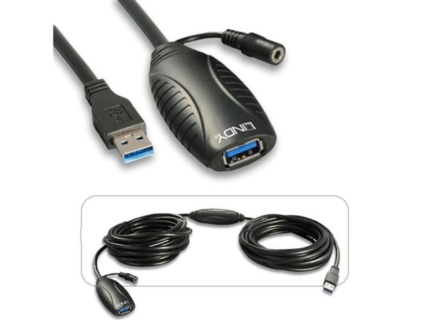 Lindy 43156, 10 m, USB A, USB A, USB 3.2 Gen 1 (3.1 Gen 1), 5 Gbit/s, Svart