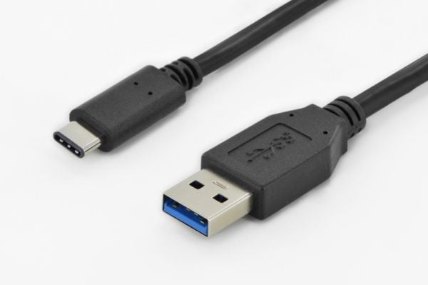 DIGITUS DK-300136-010-S - USB-kaapeli - USB-C (uros) - USB Type A (uros) - USB 3.0 - 1.0 - valettu - musta - valettu - musta