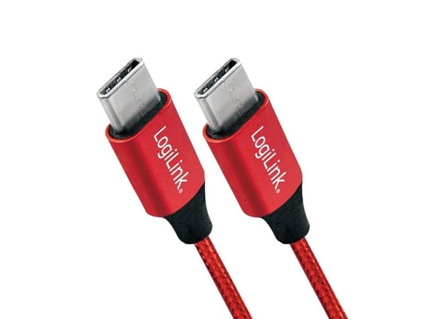 LogiLink CU0155, 0,3 m, USB C, USB C, USB 2.0, Musta, Punainen