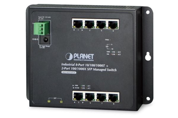PLANET WGS-4215-8P2S - Switch - Styrt - 8 x 10/100/1000 (PoE+) + 2 x SFP - veggmonterbar, DIN-skinnemonterbar - PoE+ (200 W) - DC-strøm