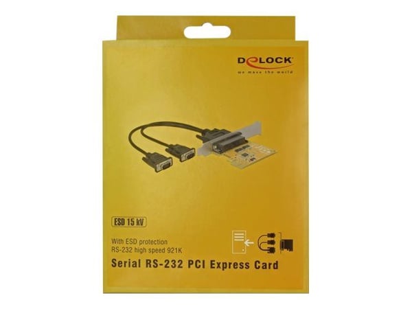 Delock PCI Express Card > 2 x Serial RS-232 high speed 921K ESD protection - Seriell adapter - PCIe 2.0 lav profil - RS-232 x 2