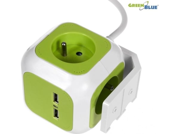 GreenBlue MagicCube Quad pistorasia, 2 USB-tuloa 1,4 m GreenBlue GB118G Saksankielinen versio