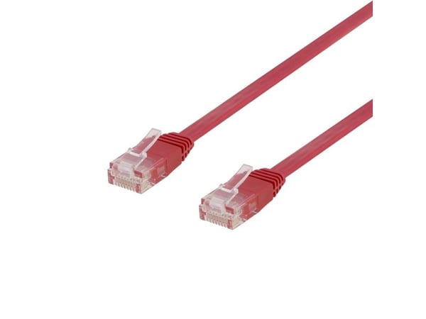 DELTACO - Koblingskabel - RJ-45 (hann) til RJ-45 (hann) - 5 m - UTP - CAT 6 - flat - rød