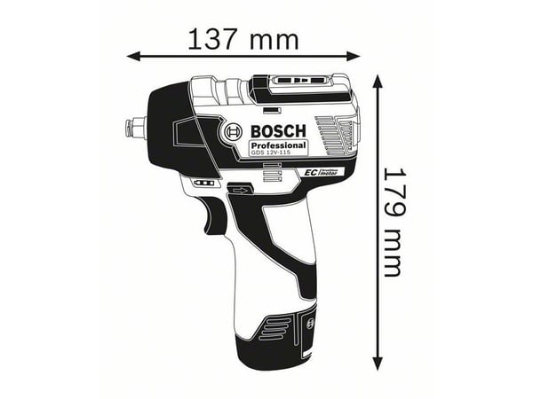Bosch GDS 12V-115 Professional - Støtskiftenøkkel - trådløs - 2 hastigheter - 3/8" kvadratisk stasjon - 115 N·m - 2 batterier - 12 V