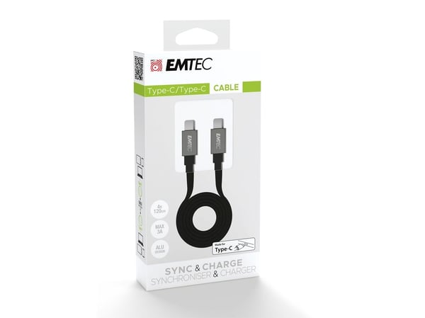 EMTEC T700 - USB-kabel - USB-C (hann) til USB-C (hann) - 3 A - 1.2 m - flat