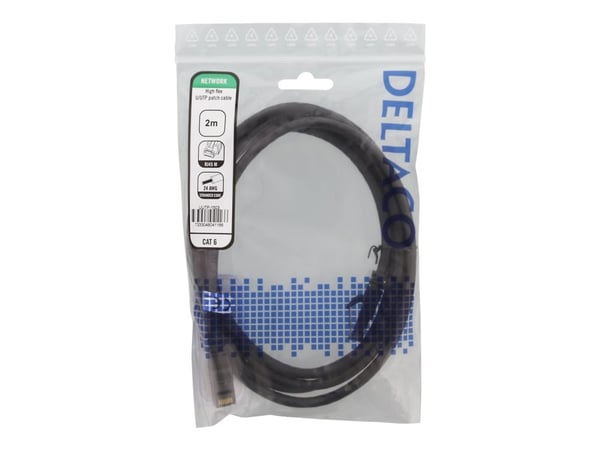 DELTACO - Koblingskabel - RJ-45 (hann) til RJ-45 (hann) - 2 m - UTP - CAT 6 - halogenfri, formstøpt, uten hindringer, flertrådet - svart