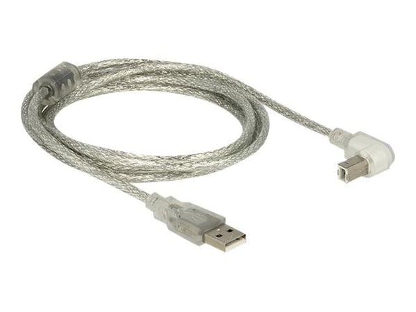 Delock - USB-kabel - USB (hann) til USB-type B (hann) - USB 2.0 - 2 m - 90° kontakt - gjennomsiktig