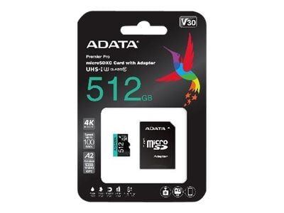 ADATA Premier Pro V30S - Flashminnekort (SD-adapter inkludert) - 512 GB - A2 / Video Class V30 / UHS-I U3 / Class10 - microSDXC UHS-I