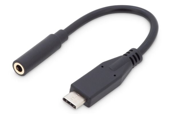 DIGITUS - USB-C til hodetelefons-jakkadapter - USB-C hann til mini-phone stereo 3.5 mm hunn - 20 cm - svart
