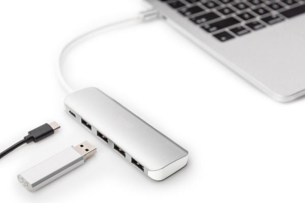 DIGITUS DA-70242-1 - Hub - 4 x SuperSpeed USB 3.0 + 1 x USB-C (strømlevering) - stasjonær