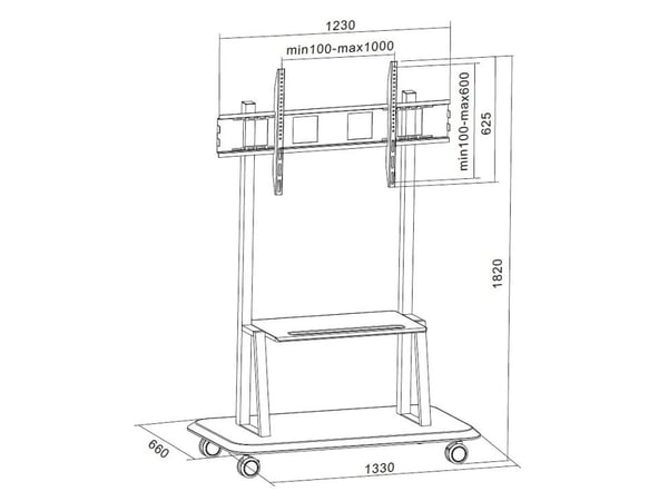 Techly ICA-TR31, 150 kg, 139,7 cm (55"), 3,05 m (120"), 1200 x 600 mm