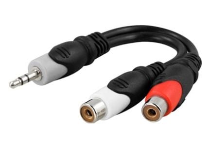 DELTACO - Audioadapter - mini-phone stereo 3.5 mm hann til RCA hunn - 10 cm - skjermet - svart