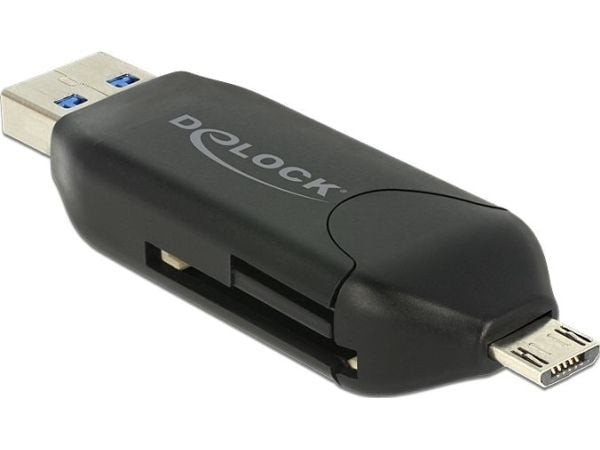 Delock Micro USB OTG Card Reader + USB 3.0 A male - Kortleser (MS, MMC, SD, microSD, SDHC, SDXC) - USB 2.0/USB 3.0