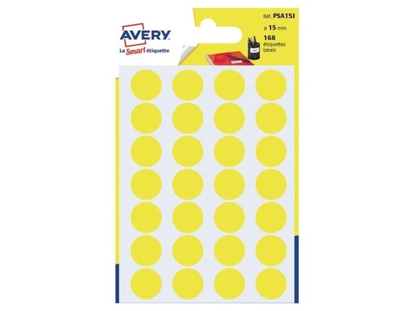 Avery PSA15J, Gult, Rund, Permanent, Papir, 1,5 cm, 168 stykker