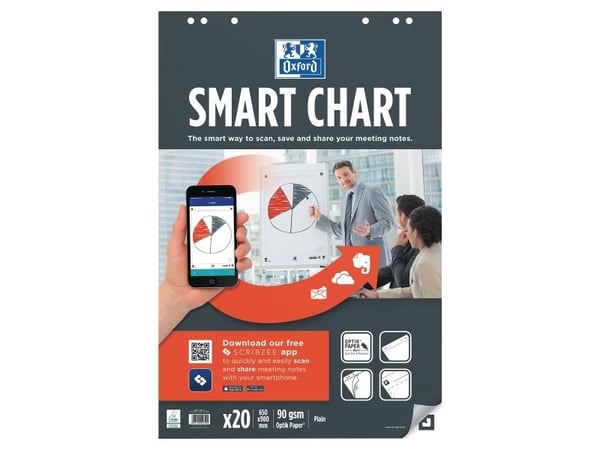 Oxford SmartChart - Arktavlepapir - perfekt binding - 650 x 980 mm - 20 ark - hvit - vanlig - 6 hull
