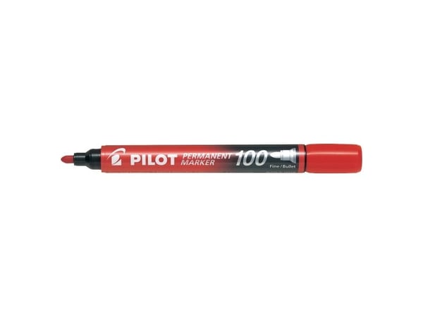 Pilot Permanent Marker 100 - Markør - permanent - rød - oljebasert blekk - 1 mm - fin