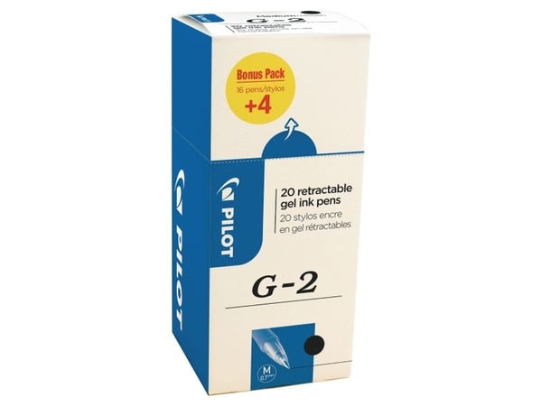 Pilot G-2 VALUE PACK, Uttrekkbar gelépenn, Sort, Sort, Medium, Rund, 0,39 mm