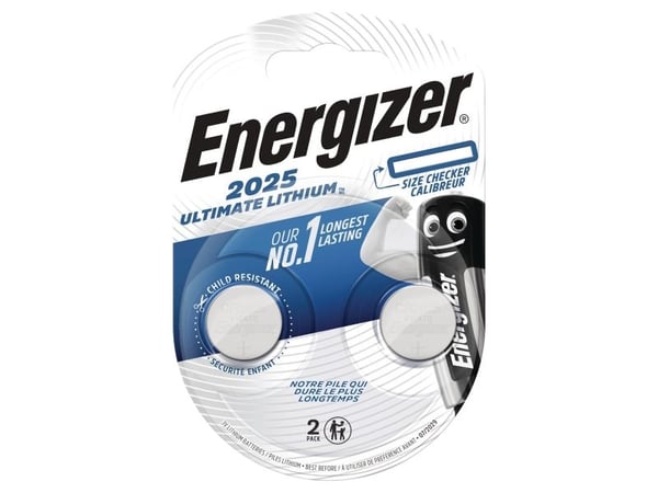 Knapcelle batterier Energizer Ultimate Lithium CR2025, pakke a 2 stk.