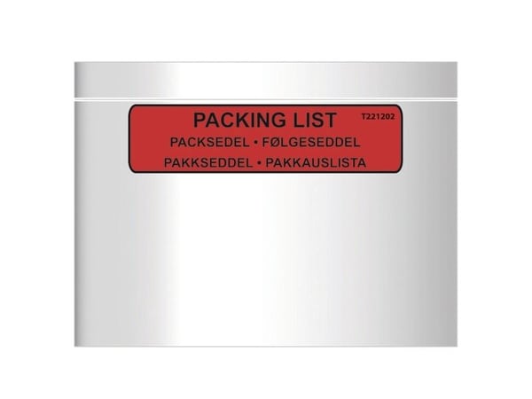 Følgeseddellommer, C5, 240 x 185 mm, Rød red-black printed Packing list, LD-PE karton a 1000 stk