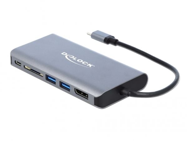 Delock - Ekstern videosovitin - USB-C 3.1 Gen 1 - HDMI, DisplayPort, RJ-45, USB 3.0 - grå - detailsalg