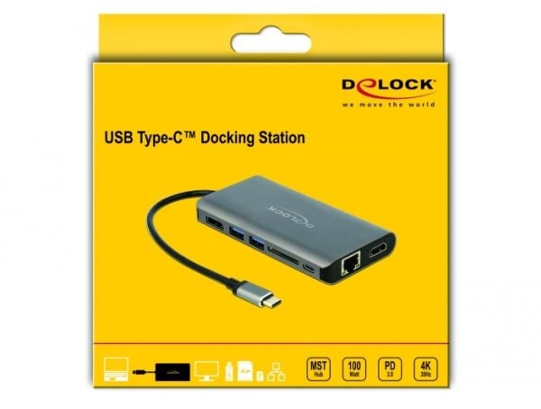 Delock - Ekstern videosovitin - USB-C 3.1 Gen 1 - HDMI, DisplayPort, RJ-45, USB 3.0 - grå - detailsalg