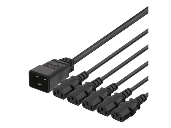 DELTACO IEC C20 to 5x IEC C13 Power cable, 3m, 16A/250V, Y-Splitter, b